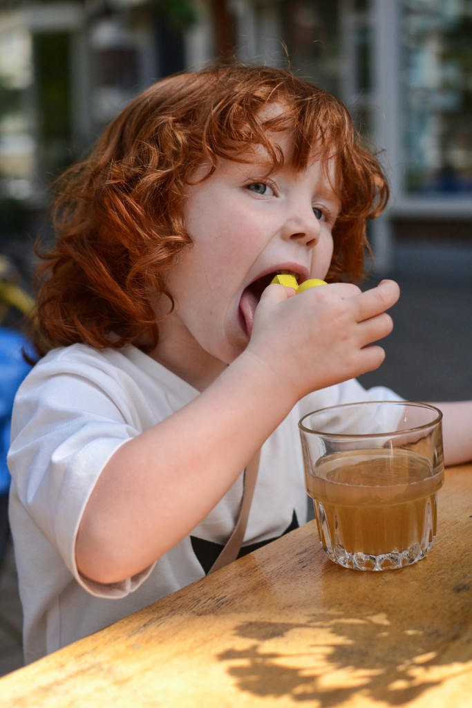 Isis enjoying her apple juice